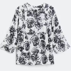 Floral Black and White Blouse